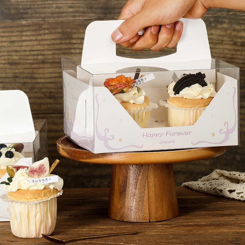 Lpnhi 10 Buah Kotak Cupcake dengan Pegangan Ulang Tahun Pernikahan Baby Shower Pesta Kelulusan Nikmat Liburan untuk Roti Muffin Tampilan Jendela