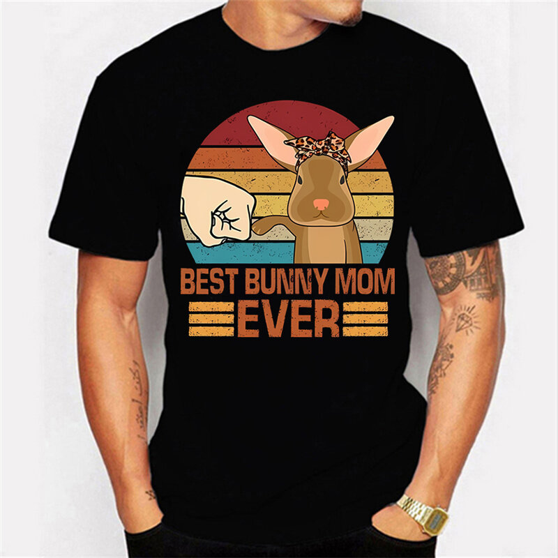 Camisetas estampadas de Best Bunny Mom Ever para mujer, camisetas divertidas de Kwaii, camisetas de gran tamaño, camisetas de manga corta para mujer, ropa