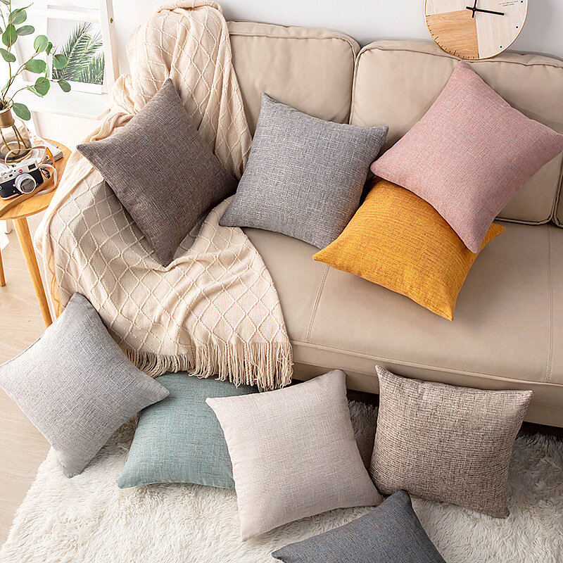 Housse de coussin carrée en lin de couleur unie, 1 pièce, décoration pour la maison, le canapé, le lit, le café, 45x45cm