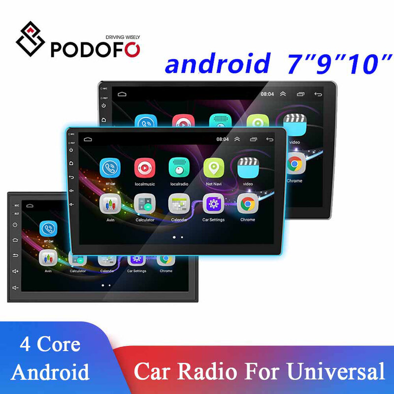 Podofo 10.1 "/9"/7 "rádio do carro multimídia player 2din android áudio estéreo bt autoradio para toyota volkswagen hyundai kia