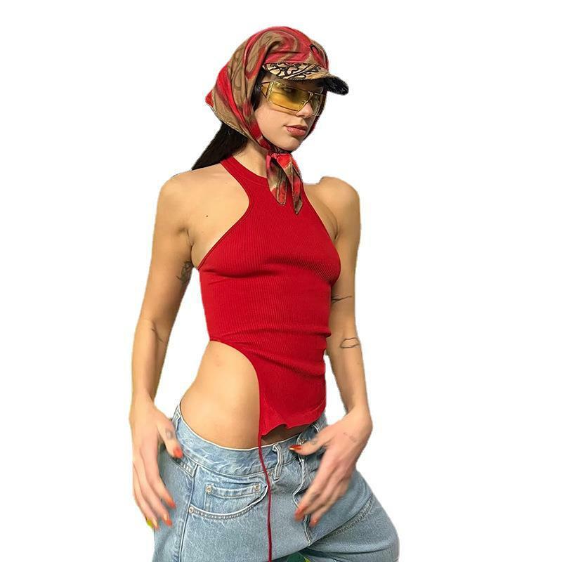 Traf-Camiseta sin mangas ajustada para mujer, Top de tirantes con cuello en la espalda abierto, Top de Yoga, ropa Y2k, corsé corto para mujer 2022