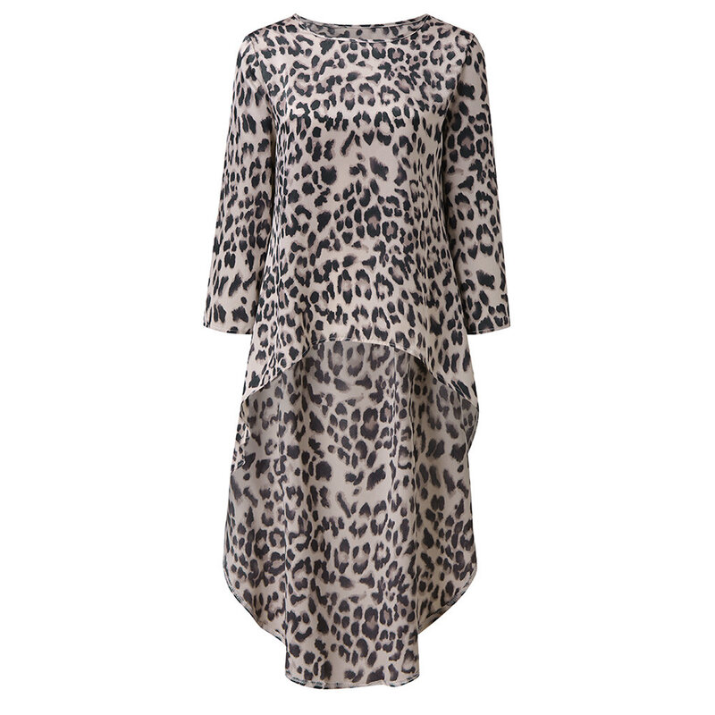 Женская леопардовая блузка с длинным рукавом, свободного покроя