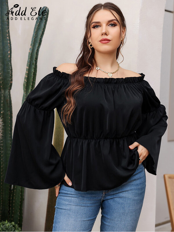 Blusas holgadas de talla grande para mujer, blusas informales plisadas con cuello oblicuo, Tops de moda B978 de otoño 2022