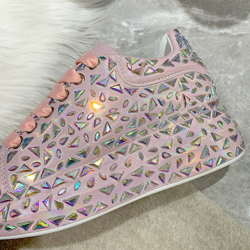 Sneakers con plateau grosso in cristallo lucido donna 2022 autunno fondo spesso vulcanizzare scarpe donna scarpe Casual stringate antiscivolo appartamenti