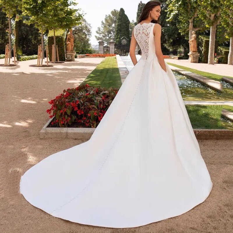 Układ NICEB satynowe suknie ślubne koronkowe suknie ślubne bez rękawów O-Neck Robe De Mariée Custom Made 2022