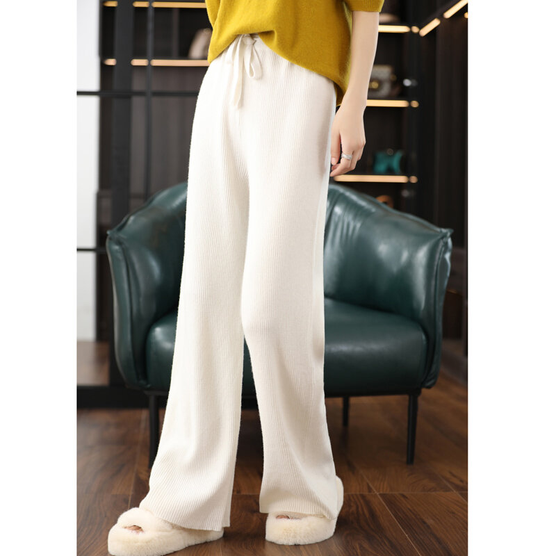 New Autumn And Winter High Waist Loose Wool Knitted Wide-Leg Pants Women Wear Straight Wide-Leg Pants With Hanging Wool