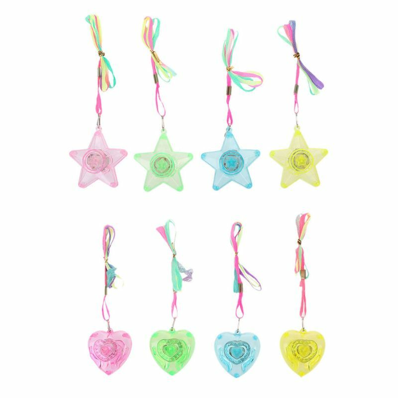 Collar brillante con forma de corazón y estrella para niños, colgante con forma de estrella, pentculo, colorido, LED brillante, fiesta, juguete para iluminar
