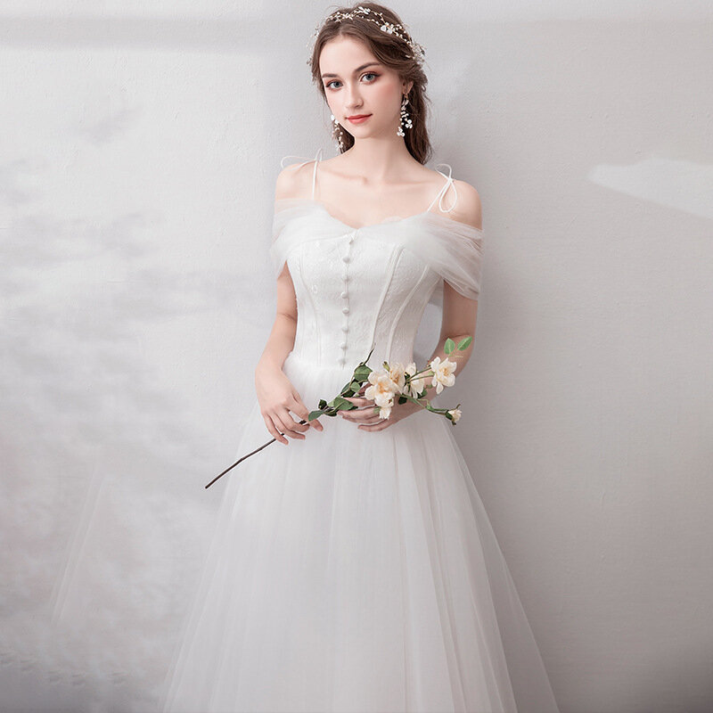 ETESANSFN Light Wedding Dress 2022 New Mor- Super Fairy Small Woman Sling Floors-Simple Sleeveless-Skirt