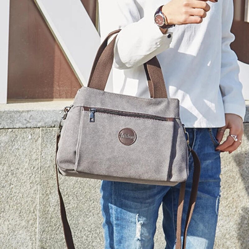 New Vintage Zipper Women's Bag Handbags High Quality Canvas Ladies Shoulder Bag Korean Designer Small Female Tote Bag Whole Sale