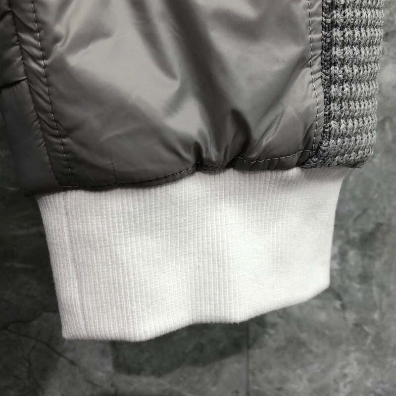 THOM Trousers Men's Winter Side Edge White 4-Bar Stripe Diamond Lattice Sweatpant Cotton-Padded Patchwork Gray TB Pants