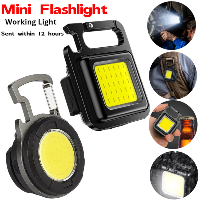 Cob chaveiro luz mini led luz de trabalho portátil bolso lanterna recarregável portátil ao ar livre luz acampamento lâmpadas saca-rolhas