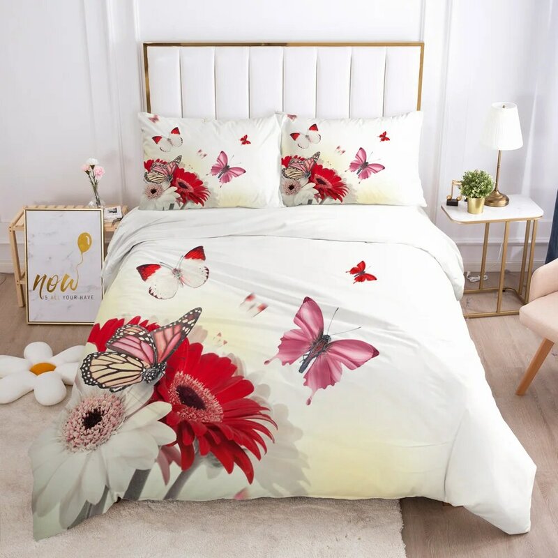 Модный комплект постельного белья, пододеяльник с цветами, бабочками, листьями, наволочка, одеяло/пододеяльник, роскошный, с 3D принтом, реактивный, Королевский, односпальный