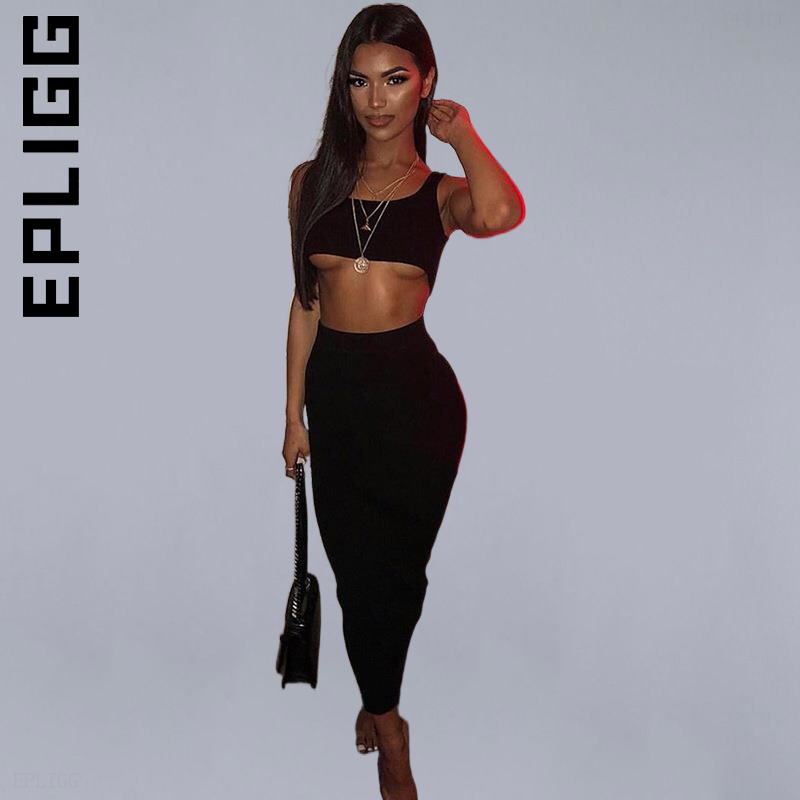 Epligg Модный женский элегантный однотонный комплект для фитнеса из двух предметов обтягивающие длинные юбки для вечерние винтажный женский ...