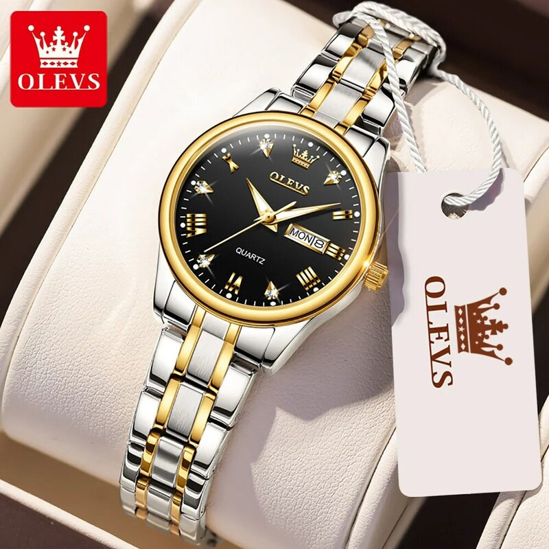 OLEVS Fashion wodoodporne damskie zegarki ze stali nierdzewnej stalowy pasek diamentowy inkrustowany modny wysokiej jakości zegarek kwarcowy dla kobiet