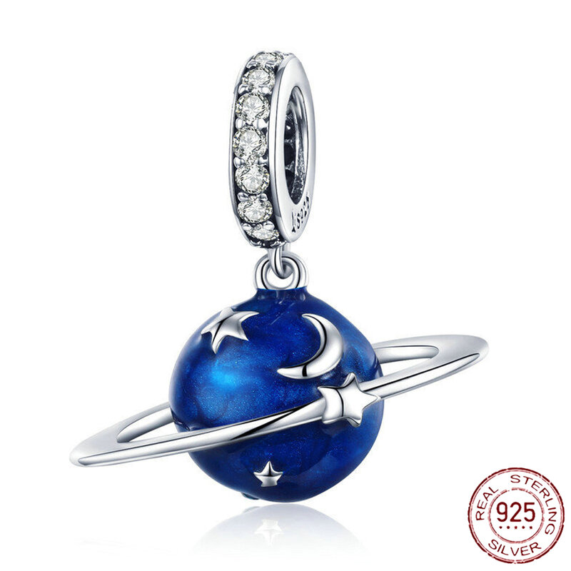 925 Sterling Silber Blau serie mond Flugzeug Raum serie Glas Perlen Clip Charme Fit Original Pandora Armband Armreif Schmuck Geschenk