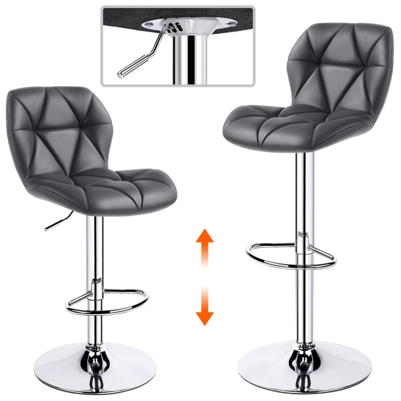オールデンデザイン現代の調節可能なフェイクレザースイベルバースツールアームレス、2個、グレー椅子バーバースツールカウンタースツール