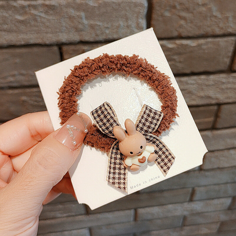 Korean Coffee Color Plush Elastic Hair Bands Cute Bear Rabbit Hair Tie for Children Headwear Girls Kids Women Hair Accessories