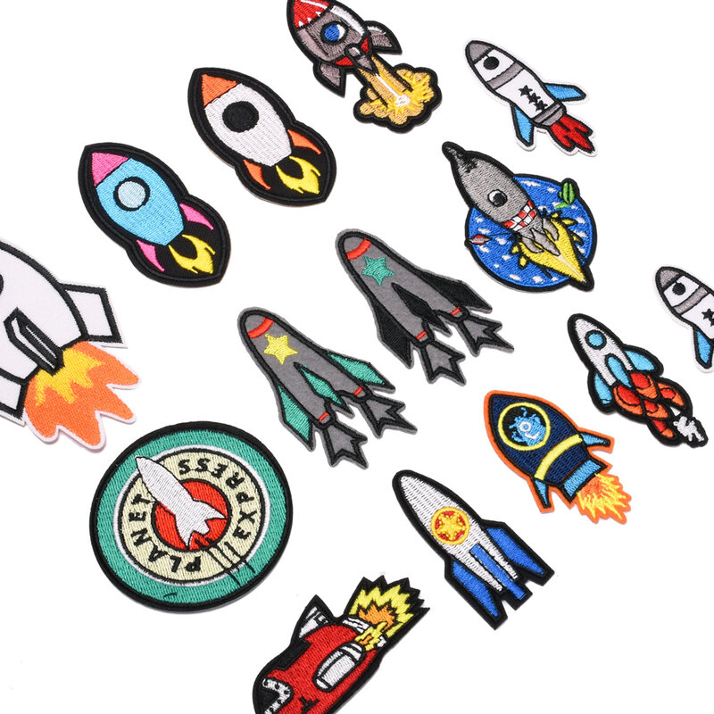 14Pcs Cartoon Rocket Series Iron on Embroidered Patches For on repair Clothes Hat Jeans Sticker Sew Ironing Patch Applique Badge