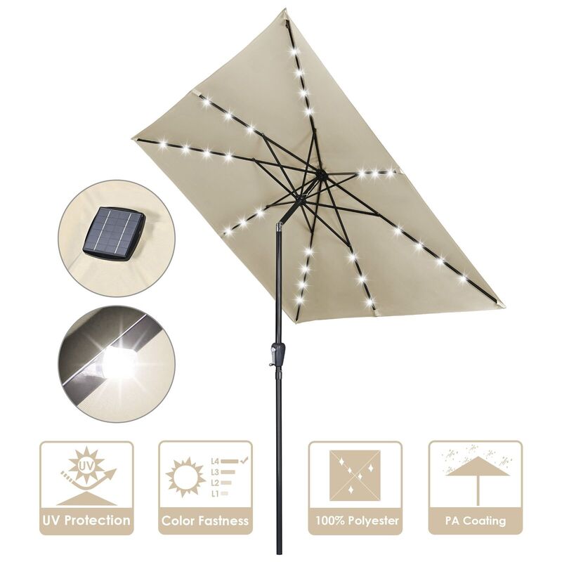 L'ombrello da Patio 9x9 Ft presenta una forma quadrata unica UV30 + protezione Beige