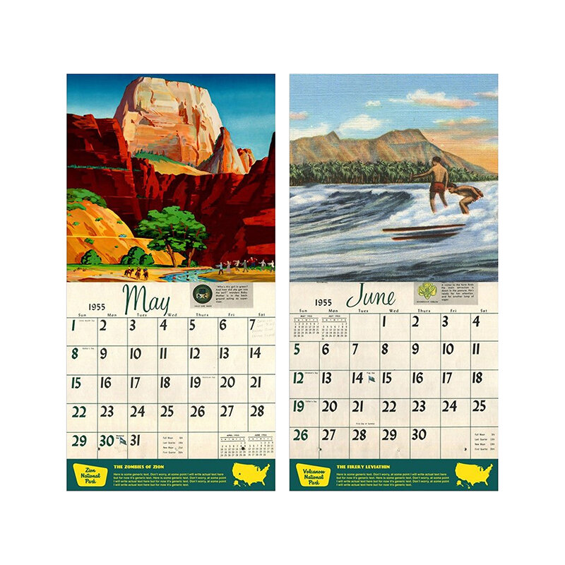 1 Pcs 2022 National Park Monsters Advent Calendar Home Decoration Dinosaur Wall Hanging Month Calendar Home Decor New Year Gift