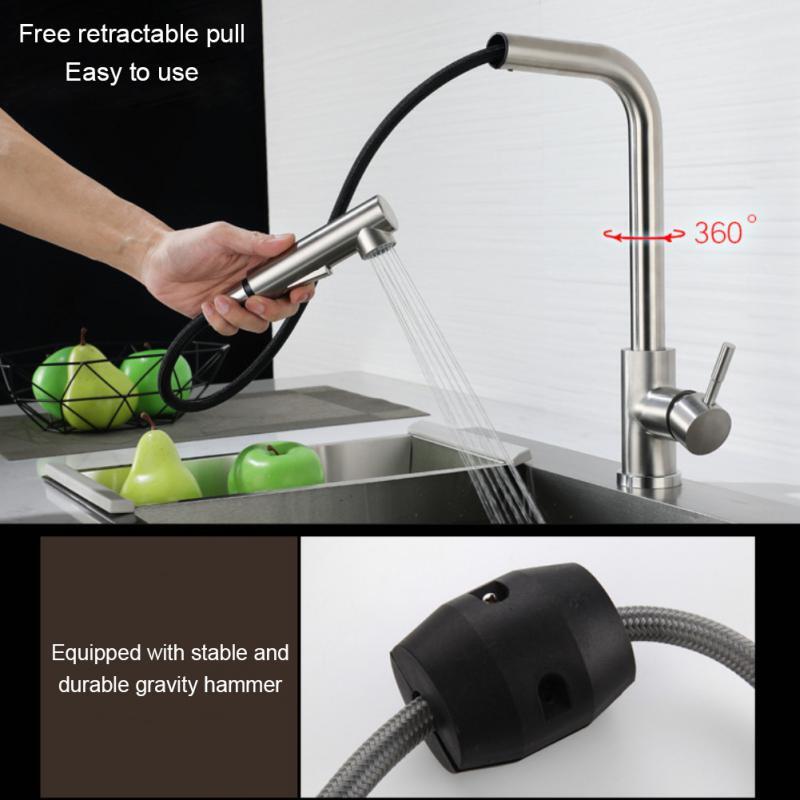 Kitchen Faucets Brush Brass Faucets for Kitchen Sink Single Lever Pull Out Spring Spout Mixers Tap Hot Cold Water Crane