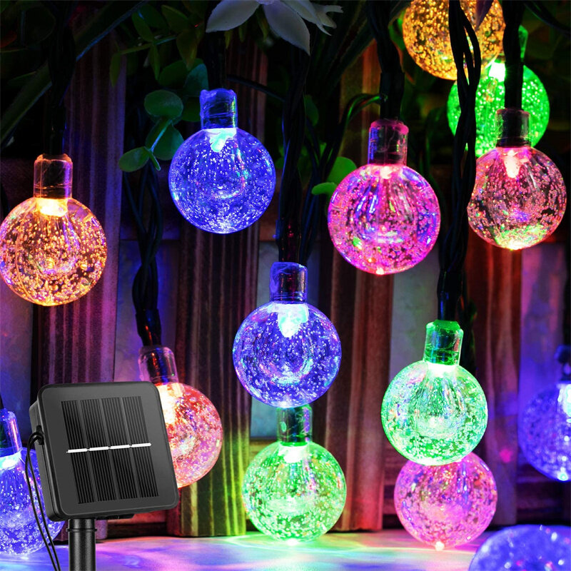 Solar Lights Outdoor Garden Party String Decoration Led Lamp Crystal Globe Lights with 8 Modes Waterproof Powered Patio Light