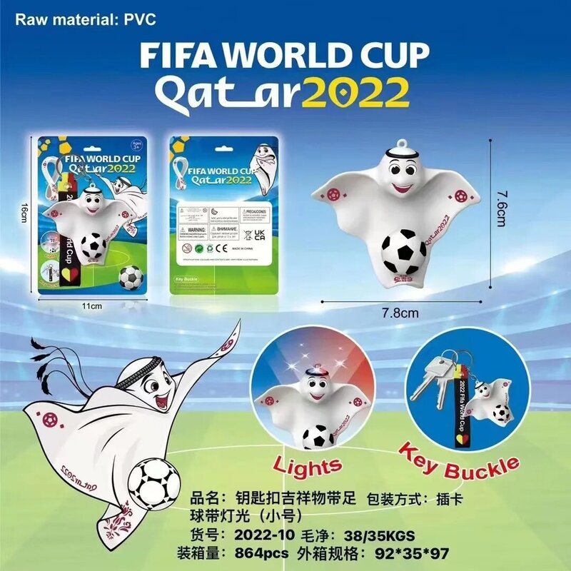Wk 2022 Qatar Mascotte La'eeb Cape Voetbal Team Mantel Pop Sleutelhanger Voetbal Liefhebbers Gift Souvenir Hanger Sleutelhanger Keten speelgoed