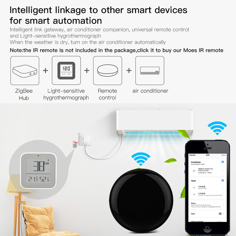 Termómetro inteligente Zigbee, Sensor Detector de temperatura y humedad sensible a la luz en tiempo Real, con aplicación Tuya Smart