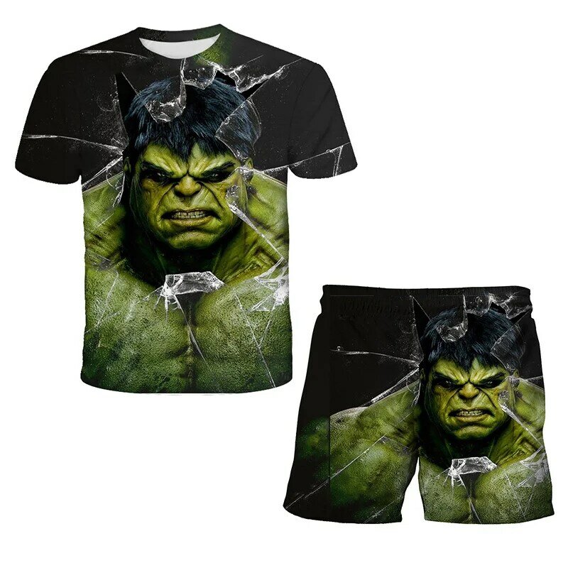Marvel Hulk ชายเสื้อยืดเด็กด้านบนกางเกงขาสั้น2 Pcs ชุด Superhero Captain America Spiderman เสื้อยืดเด็กเสื้อผ้าการ์ตูนชุด
