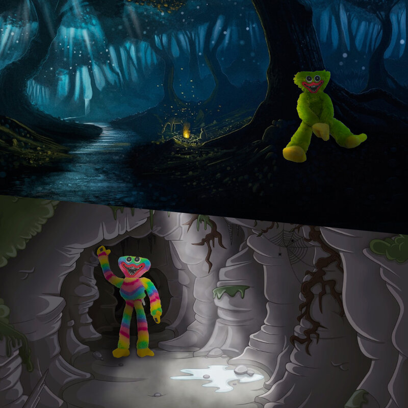 Huggy Wuggy pluszowe zabawki kiełbasa potwór Horror gry wakacje Cartoon wypchane pluszowe lalki na prezent dla fanów gry, Rainbow + zielony + Tie Dye