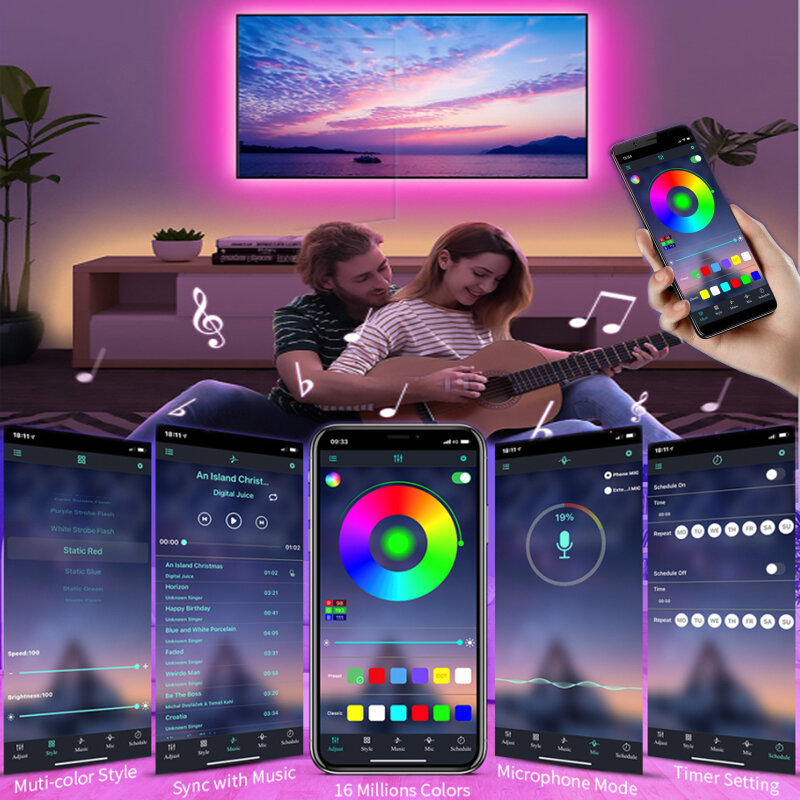 Tira de luces LED con Control USB, cinta de luces LED Flexible con Bluetooth, RGB, 5V, decoración de diodos de retroiluminación de pantalla de escritorio de TV