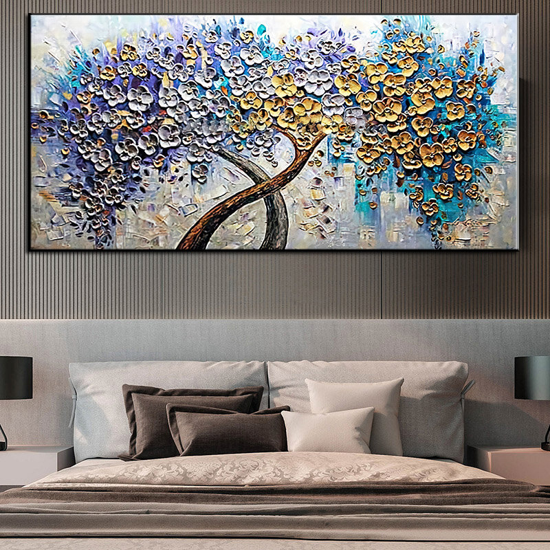 Pintura al óleo abstracta de paisaje de árbol nórdico, impresión en lienzo, imagen de pared moderna, póster para sala de estar minimalista, decoración para el hogar y la Oficina