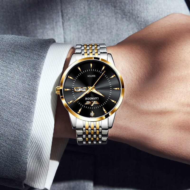 2022 New Luxury Men นาฬิกาสแตนเลสสายรัดเหล็กกันน้ำแฟชั่นนาฬิกาควอตซ์ชายปฏิทินนาฬิกาผู้ชาย Reloj Hombre 2023