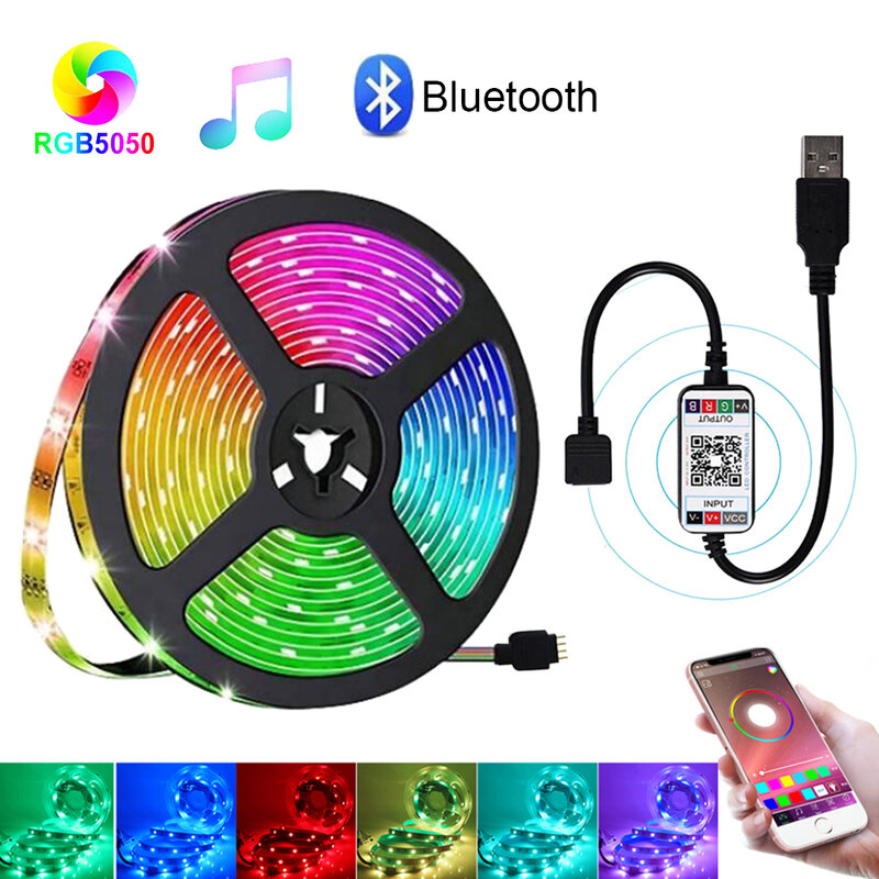 5V USB Bluetooth RGB LED Streifen Licht 5050 Wasserdichte Flexible LED Band APP Control LED Band Diode Band TV hintergrundbeleuchtung Room Decor