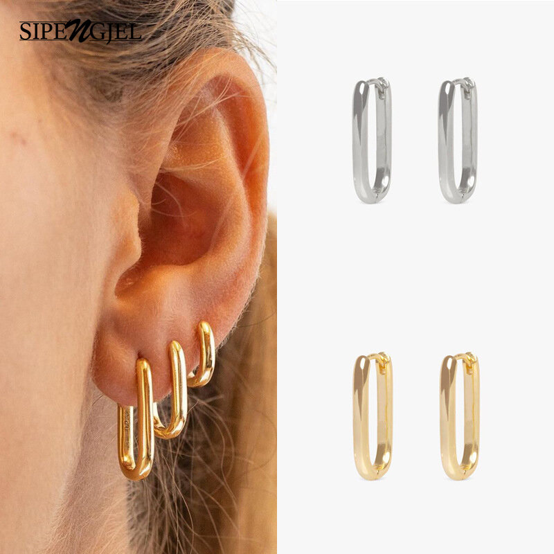 Sipengjel moda cor de ouro quadrado círculo hoop brincos para mulher huggies orelha fivela brincos piercing jóias acessórios 2023