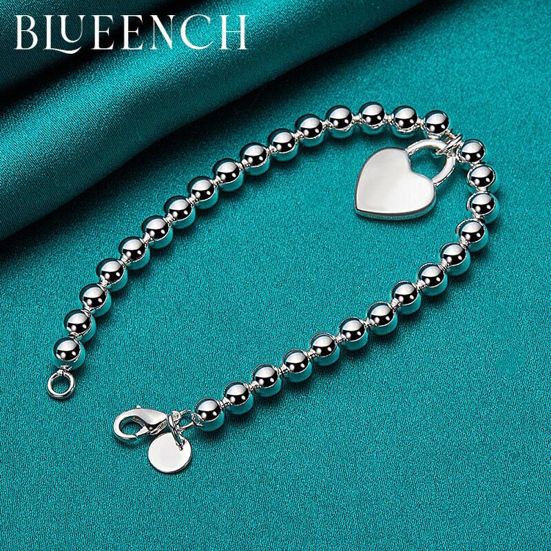 Blueench 925 prata esterlina coração redondo pulseira para mulher namoro casamento simples jóias