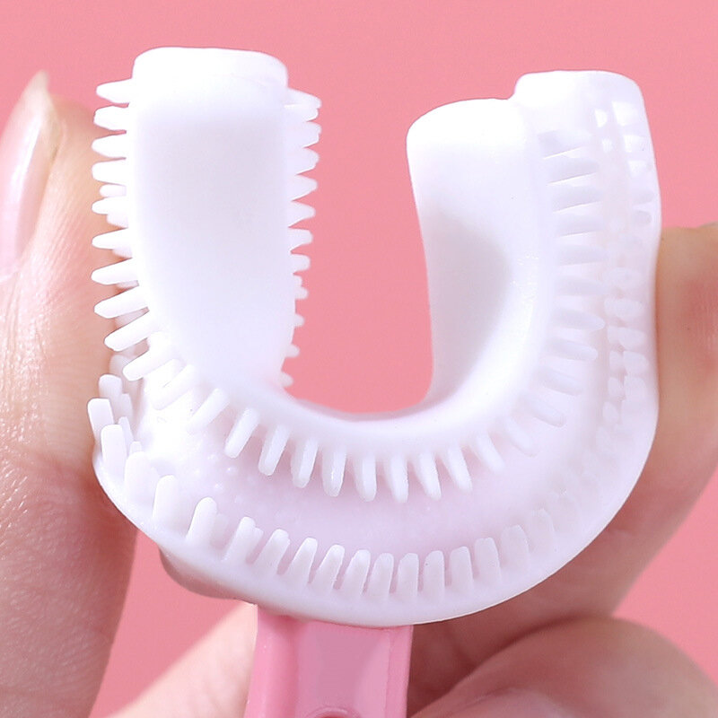 Spazzolino da denti a forma di U spazzolino da denti per bambini denti spazzolino da denti in Silicone denti cura orale spazzola per la pulizia per bambini di età compresa tra 2 e 12 anni