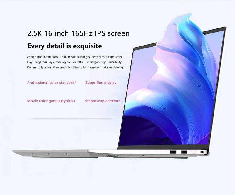 KUU A6 16 дюймов 2,5 K 165Hz Intel Core I7 1270P ноутбуки 16 Гб DDR4 512 ГБ ноутбук WiFi 6 отпечатков пальцев клавиатура с подсветкой Камера