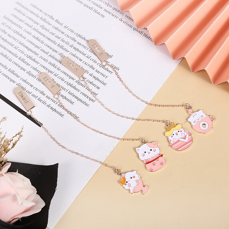 Cute Cartoon Pink Cat Series Pendant Student Gift Stationery Bookmark Page Folder Book Marks Office Supplies Creative Greetings