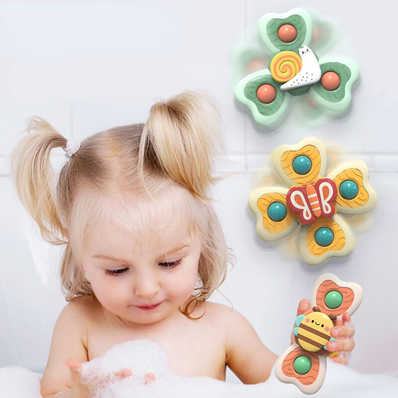 Mainan Mandi Bayi 3 Buah/Set Mainan Edukasi Fidget Spinner Pengisap Mandi Lucu untuk Hadiah Anak Laki-laki