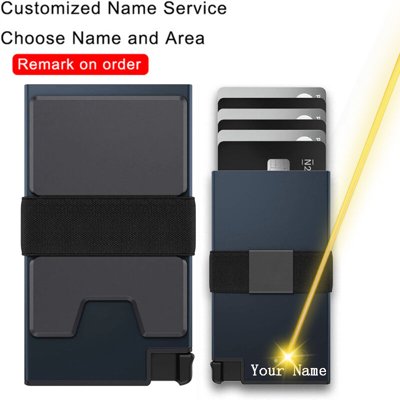 Tarjetero con logotipo personalizado para hombre y mujer, billetera minimalista con identificación Rfid para tarjetas de crédito, regalos