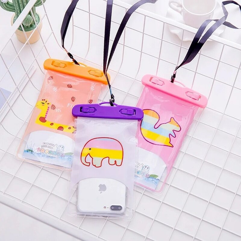 Travel Cartoon Packing Phone Case PVC Transparent Waterproof Phone Pouch for Swimming Surfing Underwater Diving Dry Bag