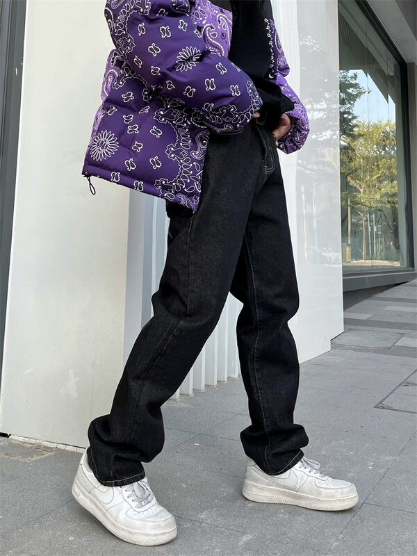 Pantalones vaqueros Y2k para hombre, ropa de calle informal de gran tamaño con flores de anacardo, Punk, Hip Hop, con estampado de letras, holgados, Harajuku