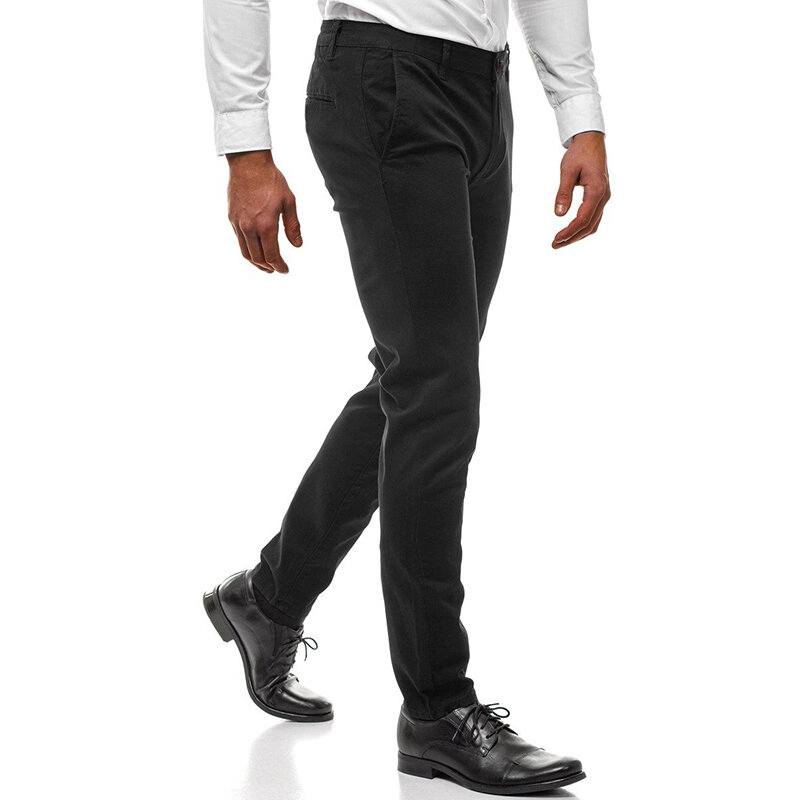2022 Celana Kasual Pria Warna Solid Desain Kancing Trendi Model Baru Musim Gugur Celana Lurus Pria Muda 85% Katun Hitam Biru