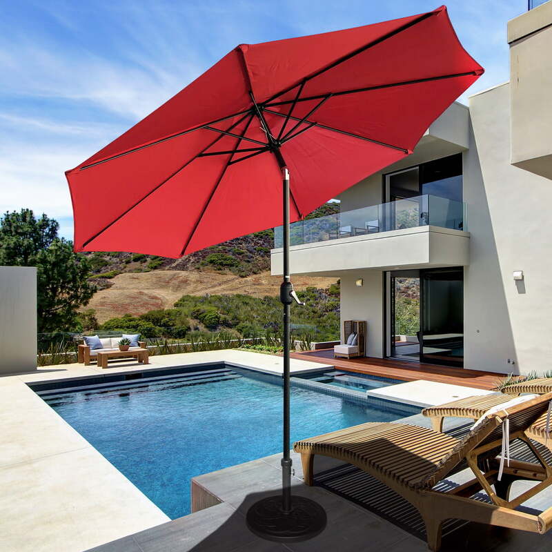 9-stopowy parasol rynkowy z korbą i nachyleniem-czerwony