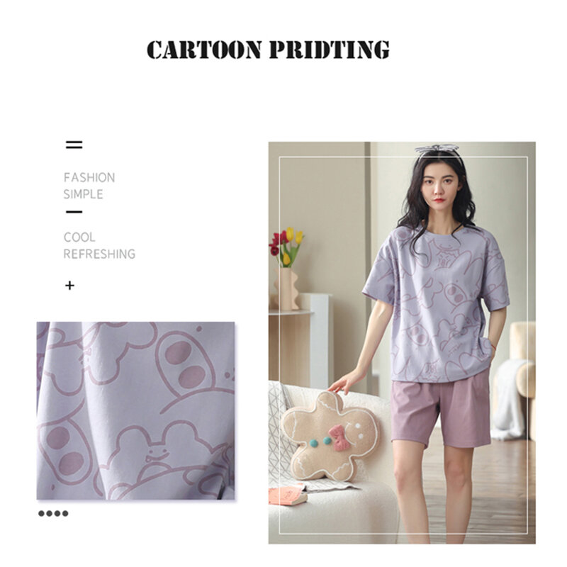 MiiOW Bear Cartoon Cotton 2 pezzi Set Summer Ladies Home Suit pantaloncini a maniche corte Sleepwear pigiama Set da casa da donna