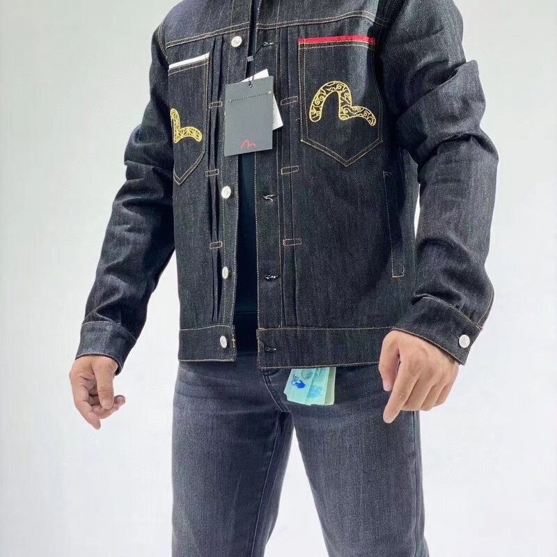 Chaqueta de estilo americano con bordado de Jacquard para hombre, Top con Logo de gaviota, Jeans casuales de alta calidad, chaqueta vaquera de Hip Hop