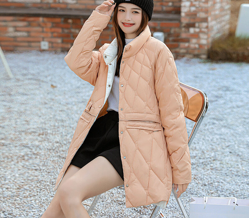 Cappotti per donna inverno piumino leggero medio lungo colletto sottile alto contenuto di pile cappotto caldo resistente al freddo soprabito