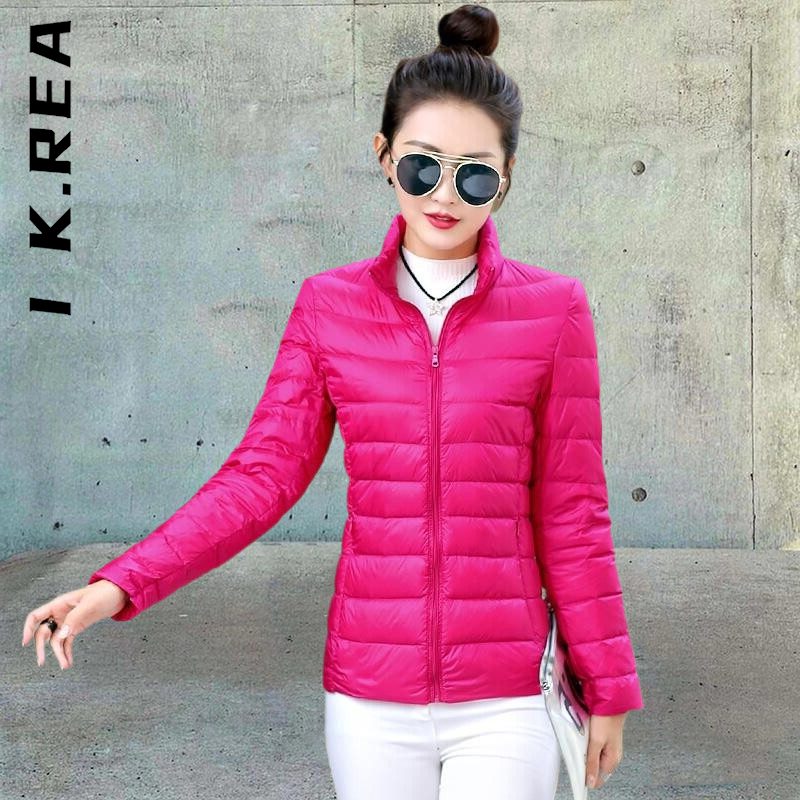 I K.Rea Winter Portable Ultralight Puffer Coat Women Jacket Classic Coat Laisure Jacket Cotton Parkas Simple Tops Women Clothes