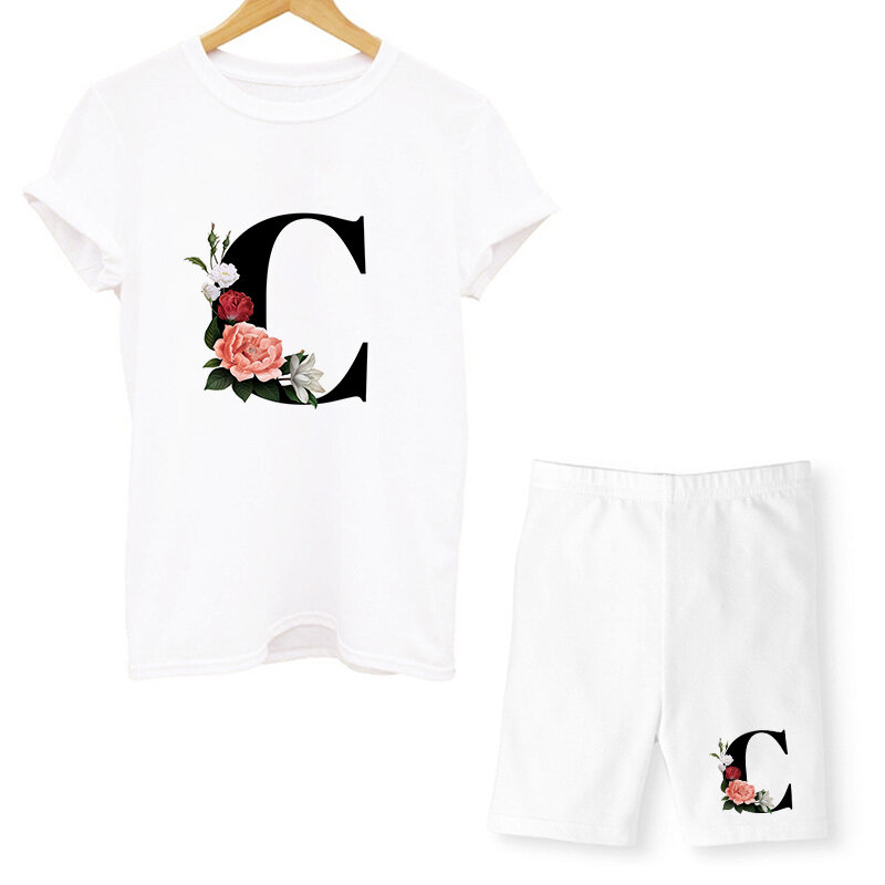 2021 new Women Two Piec Set Letter T Shirts And Shorts Set Summer Short Sleeve O-neck Casual Joggers Biker Shorts